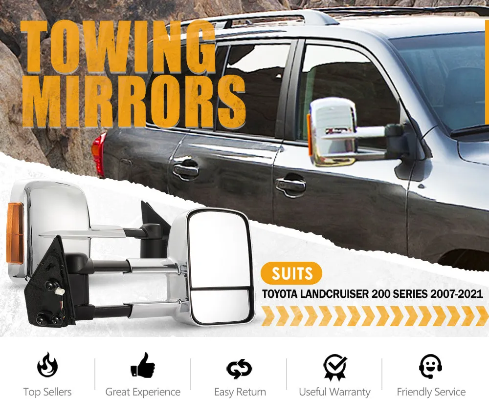 Towing Mirrors Chrome suit Toyota Landcruiser 200 Series 2007-2021 with Indicator